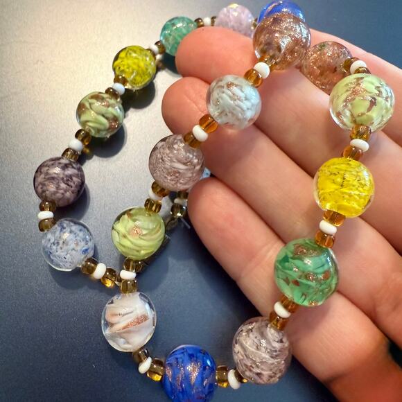 Colorful Sparkly Vintage Italian Glass Beaded Necklace - Picture 6 of 9